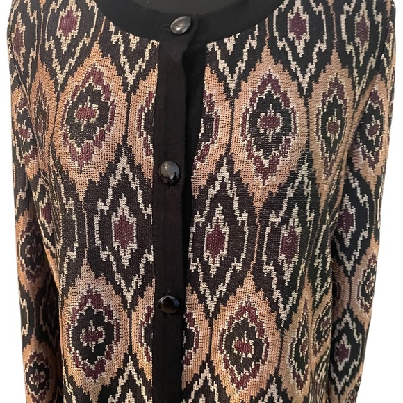 Exclusively Misook Knit Cardigan Sweater Gold Black Ikat Print Button Front Med - Picture 5 of 10